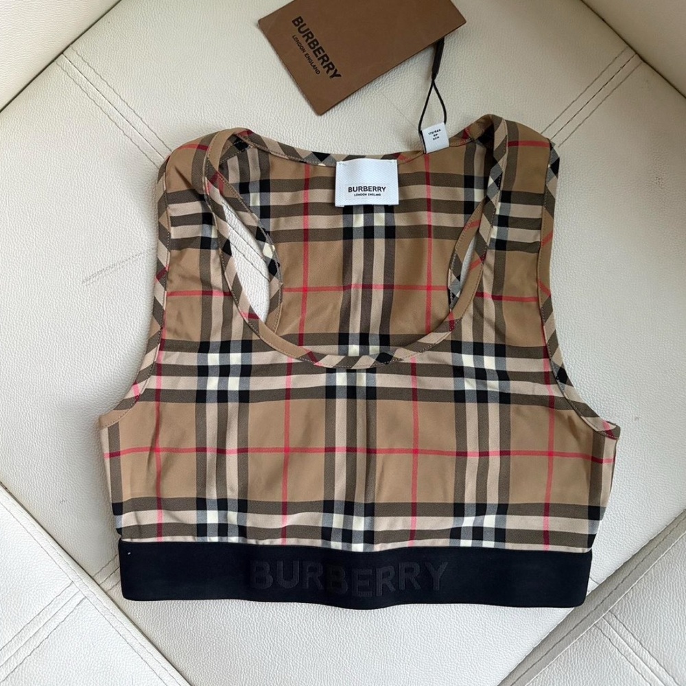 Burberry Tan and Black Checkered Bra